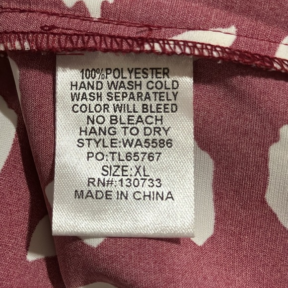 Umgee Dalmatian Print Short Folded Sleeve V-Neck Shift Mini Dress Crimson Red-XL - Picture 9 of 9